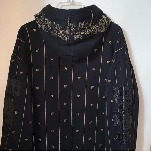 Avirex Classic Hoodie Size L Black Indian Chief Design & Arm Patches Zip Up NY - Picture 7 of 16